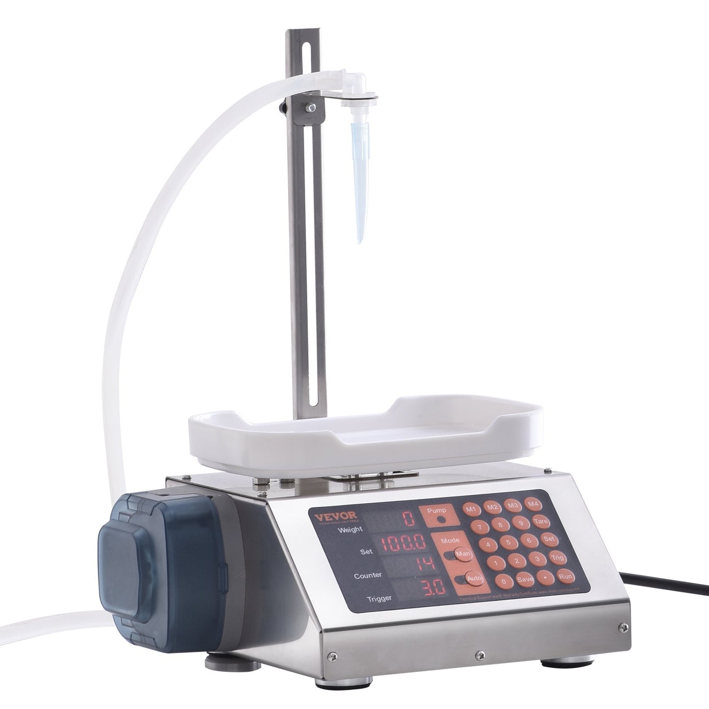 Vätskepåfyllningsmaskin, 5-300 g vägningskapacitet, automatisk flaskpåfyllningsmaskin, tappningsmaskin Peristaltisk pump Digital kontroll för mjölk, vatten, vin, dryck, sojasås (enkel munstycke)