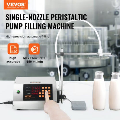 liquid filling machine, 5-650ml filling capacity, automatic bottle filling machine, bottling machine peristaltic pump Digital control for milk, water, wine, beverage, soy sauce (single nozzle) | EU