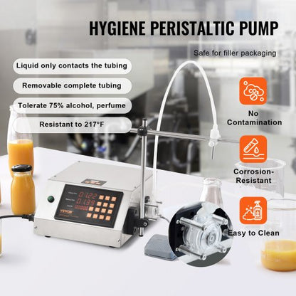 liquid filling machine, 5-650ml filling capacity, automatic bottle filling machine, bottling machine peristaltic pump Digital control for milk, water, wine, beverage, soy sauce (single nozzle) | EU