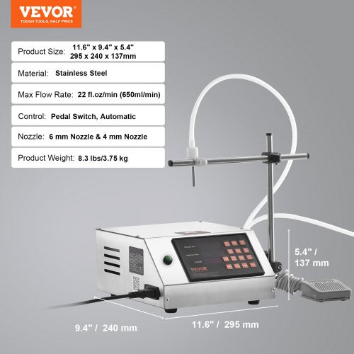 liquid filling machine, 5-650ml filling capacity, automatic bottle filling machine, bottling machine peristaltic pump Digital control for milk, water, wine, beverage, soy sauce (single nozzle) | EU