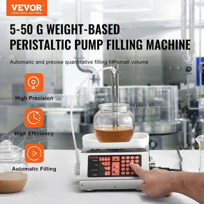 Liquid Filling Machine, 5-50g Weighing Capacity, Automatic Bottle Filling Machine, Bottling Machine Peristaltic Pump Digital Control for Milk, Water, Wine, Beverage, Soy Sauce (Single Nozzle)