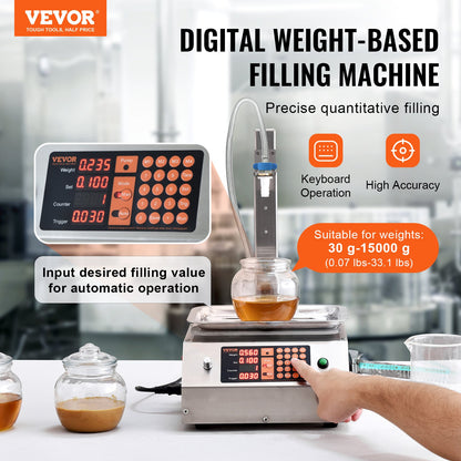 Liquid Filling Machine, 30-15000g Weighing Capacity, Automatic Bottle Filling Machine Bottling Machine Digital Control for Milk, Water, Oil, Wine, Beverage, Detergent, Shampoo (Single Nozzle)