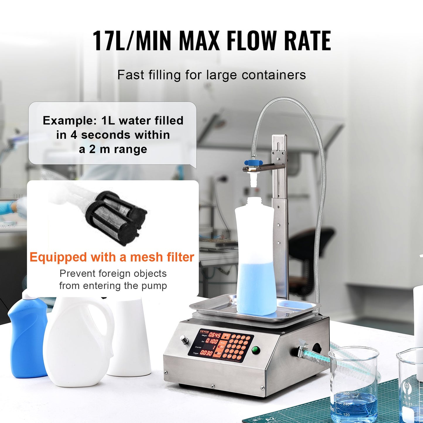 Liquid Filling Machine, 30-15000g Weighing Capacity, Automatic Bottle Filling Machine Bottling Machine Digital Control for Milk, Water, Oil, Wine, Beverage, Detergent, Shampoo (Single Nozzle)
