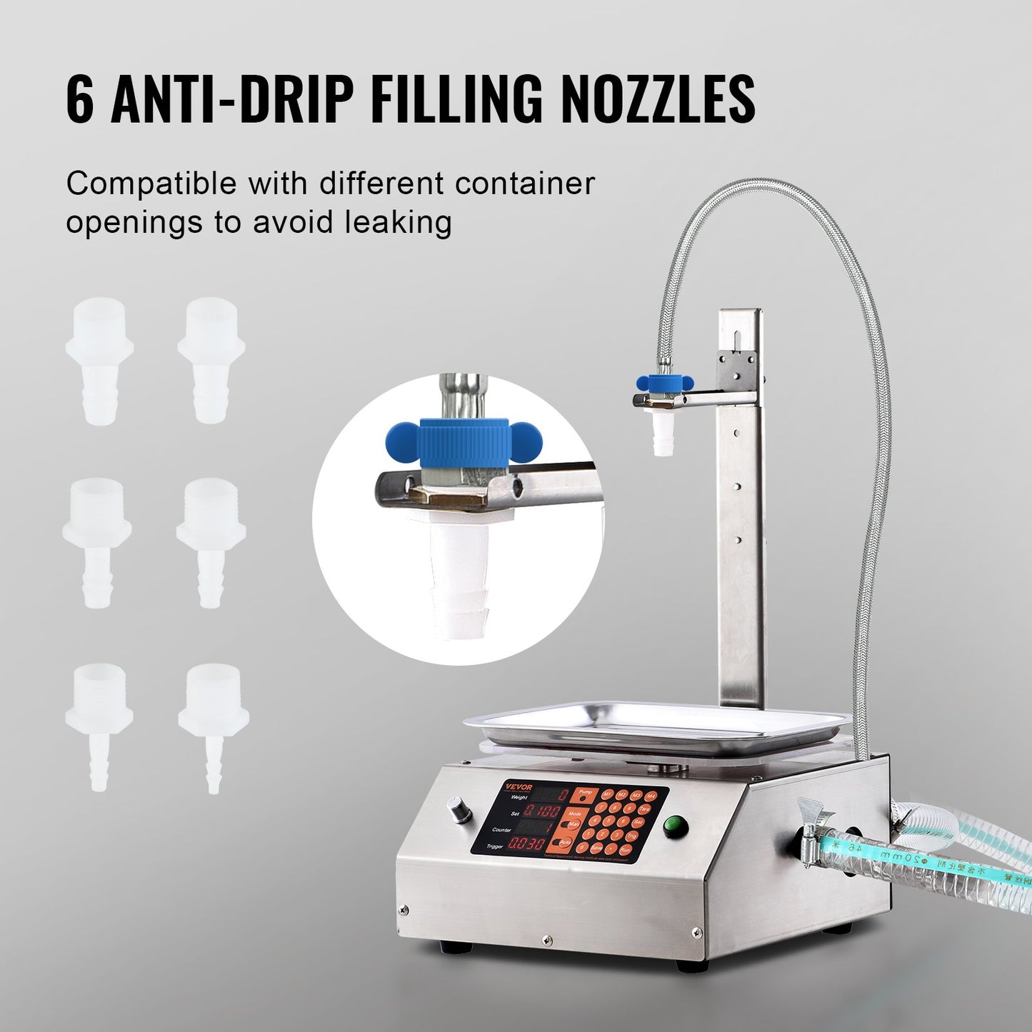 Liquid Filling Machine, 30-15000g Weighing Capacity, Automatic Bottle Filling Machine Bottling Machine Digital Control for Milk, Water, Oil, Wine, Beverage, Detergent, Shampoo (Single Nozzle)