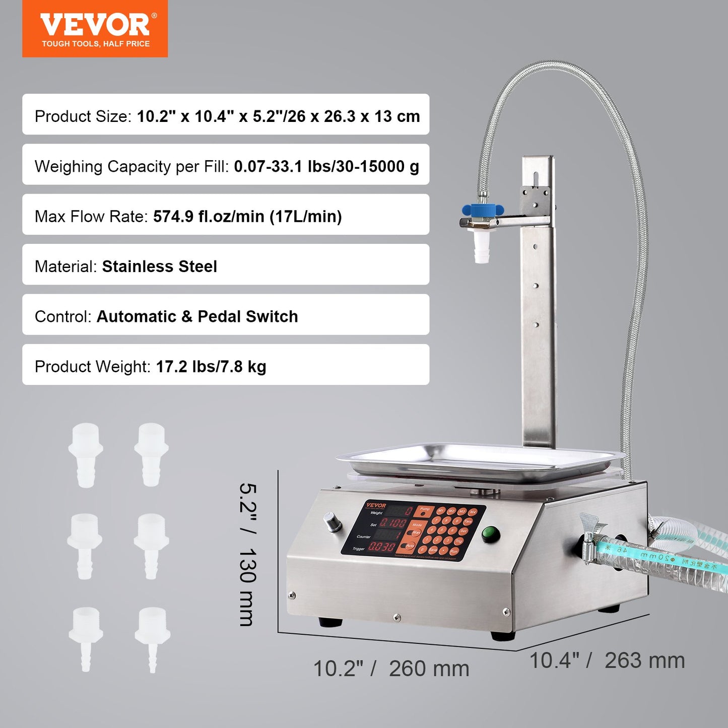 Liquid Filling Machine, 30-15000g Weighing Capacity, Automatic Bottle Filling Machine Bottling Machine Digital Control for Milk, Water, Oil, Wine, Beverage, Detergent, Shampoo (Single Nozzle)