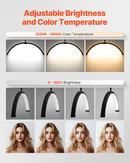 Half Moon Light for Esthetician 26 Inch Dimmable LED Floor Lamp Lash Light Arched