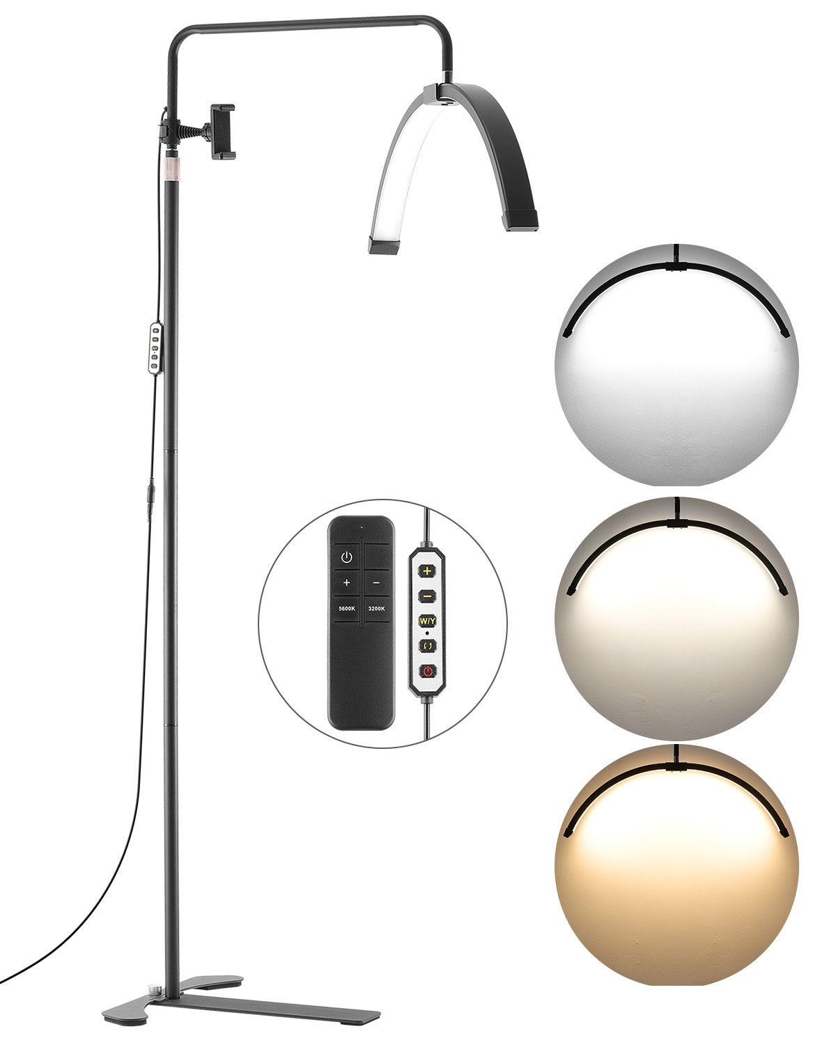 Half Moon Light for Esthetician 26 Inch Dimmable LED Floor Lamp Lash Light Arched