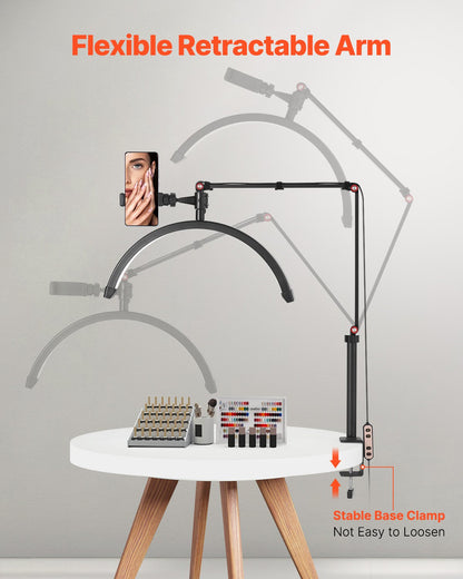 Nail table lamp 20 W Clip on Half Moon Lash Light with phone holder curved LED