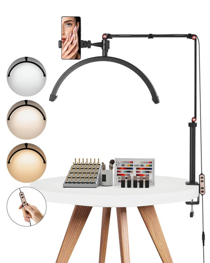 Nail table lamp 20 W Clip on Half Moon Lash Light with phone holder curved LED