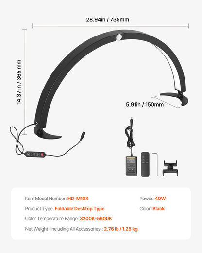 Spikbordslampa 40 W Half Moon skrivbordslampa med telefonhållare Justerbar ljusstyrka