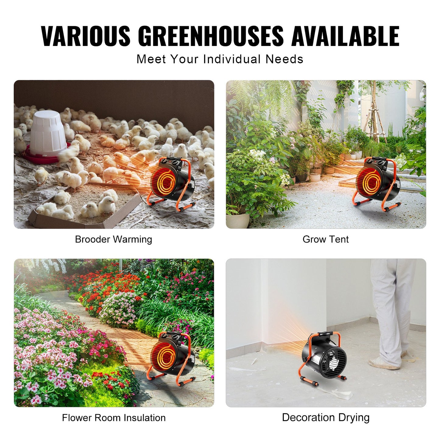 Greenhouse heater 2000W Fast heating with overheating protection Waterproof