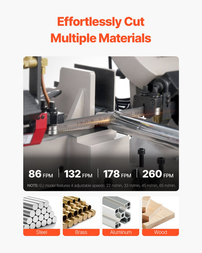 Metal horizontal band saw 7 x 8.25 in 1.1 kW variable speed band saw 220V