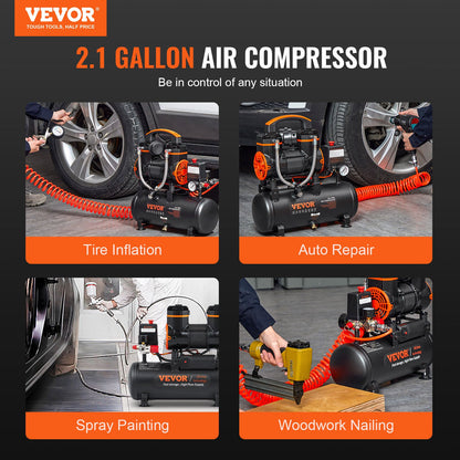 Luftkompressor 2,1 gallon 900W 2,2 CFM@ 90PSI 70 dB Ultra tyst oljefri