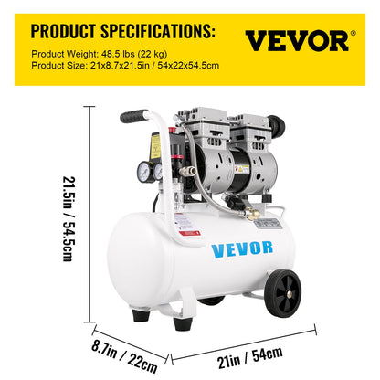 Air compressor 5.5 gallon, portable air compressor 1 hp, oil-free air compressor steel tank 750W, pancake air compressor 115 PSI, ultra-quiet compressor for home repair, tire pumping