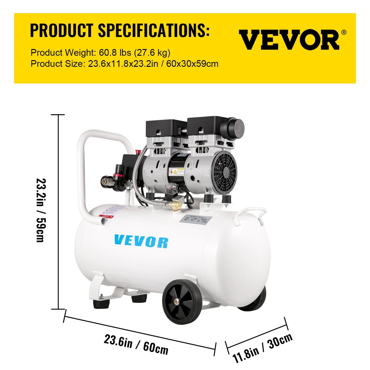 Luftkompressor 11 gallon, ultratyst luftkompressor 1 hk, oljefri luftkompressor ståltank 750W, bärbar luftkompressor 8 bar, ultratyst kompressor för hemreparation, däckpumpning