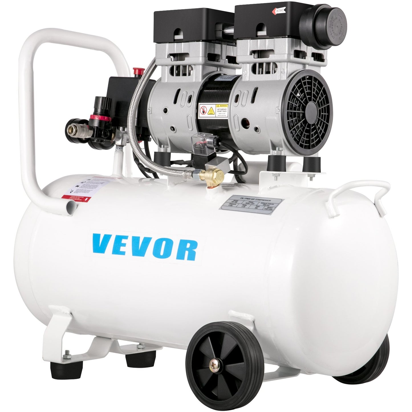 Luftkompressor 11 gallon, ultratyst luftkompressor 1 hk, oljefri luftkompressor ståltank 750W, bärbar luftkompressor 8 bar, ultratyst kompressor för hemreparation, däckpumpning