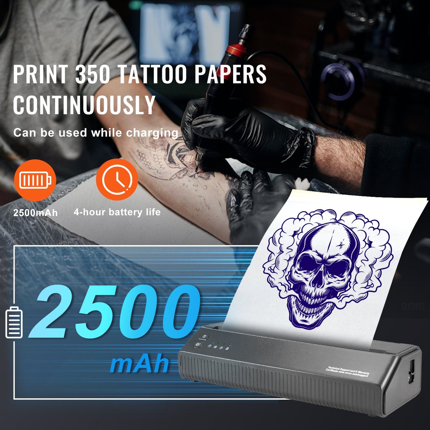 Tattoo-Transfer-Schablonendrucker, kabelloser Bluetooth-Tattoo-Schablonendrucker mit 10-teiligem Transferpapier und Stofftasche, tragbarer Tattoo-Drucker für Android- und iOS-Telefone, iPad und PC