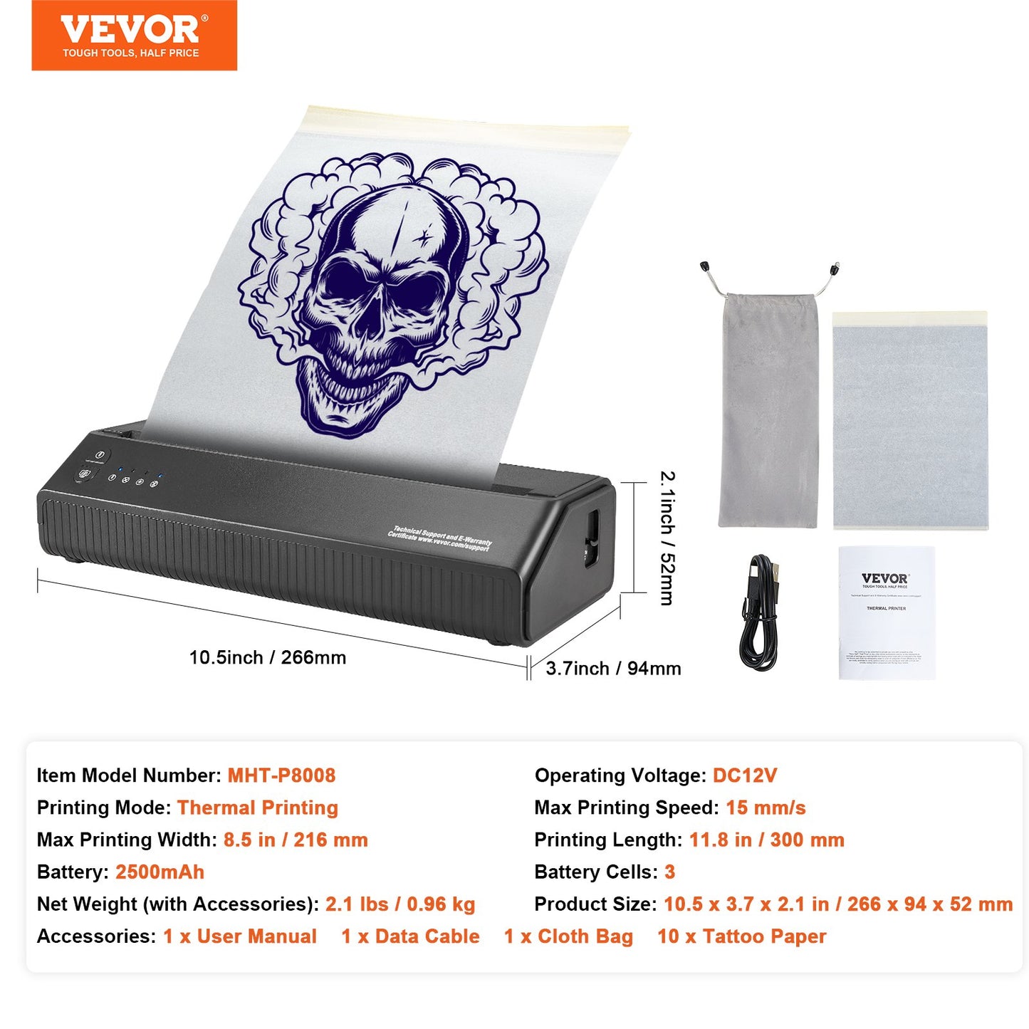 Tattoo-Transfer-Schablonendrucker, kabelloser Bluetooth-Tattoo-Schablonendrucker mit 10-teiligem Transferpapier und Stofftasche, tragbarer Tattoo-Drucker für Android- und iOS-Telefone, iPad und PC
