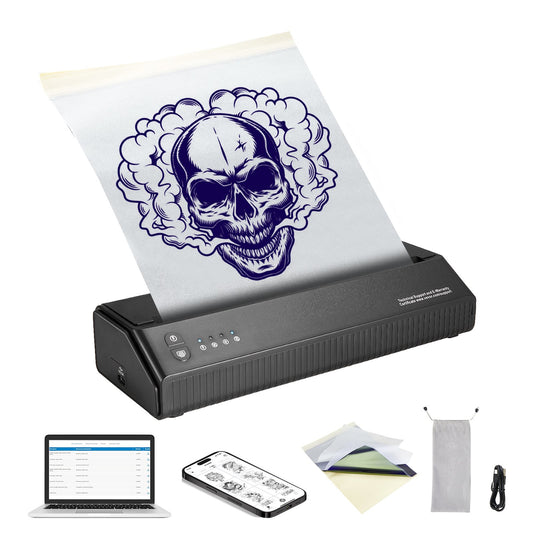 Tattoo Transfer Stencil Printer, Trådlös Bluetooth Tattoo Stencil Printer Machine med 10st överföringspapper och tygpåse, bärbar tatueringsskrivare för Android och iOS telefoner, iPad och PC