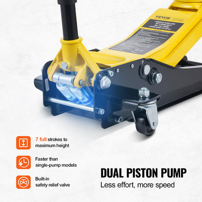 Low Profile Floor Jack 2 Ton Heavy Duty Dual Piston Rapid Pump