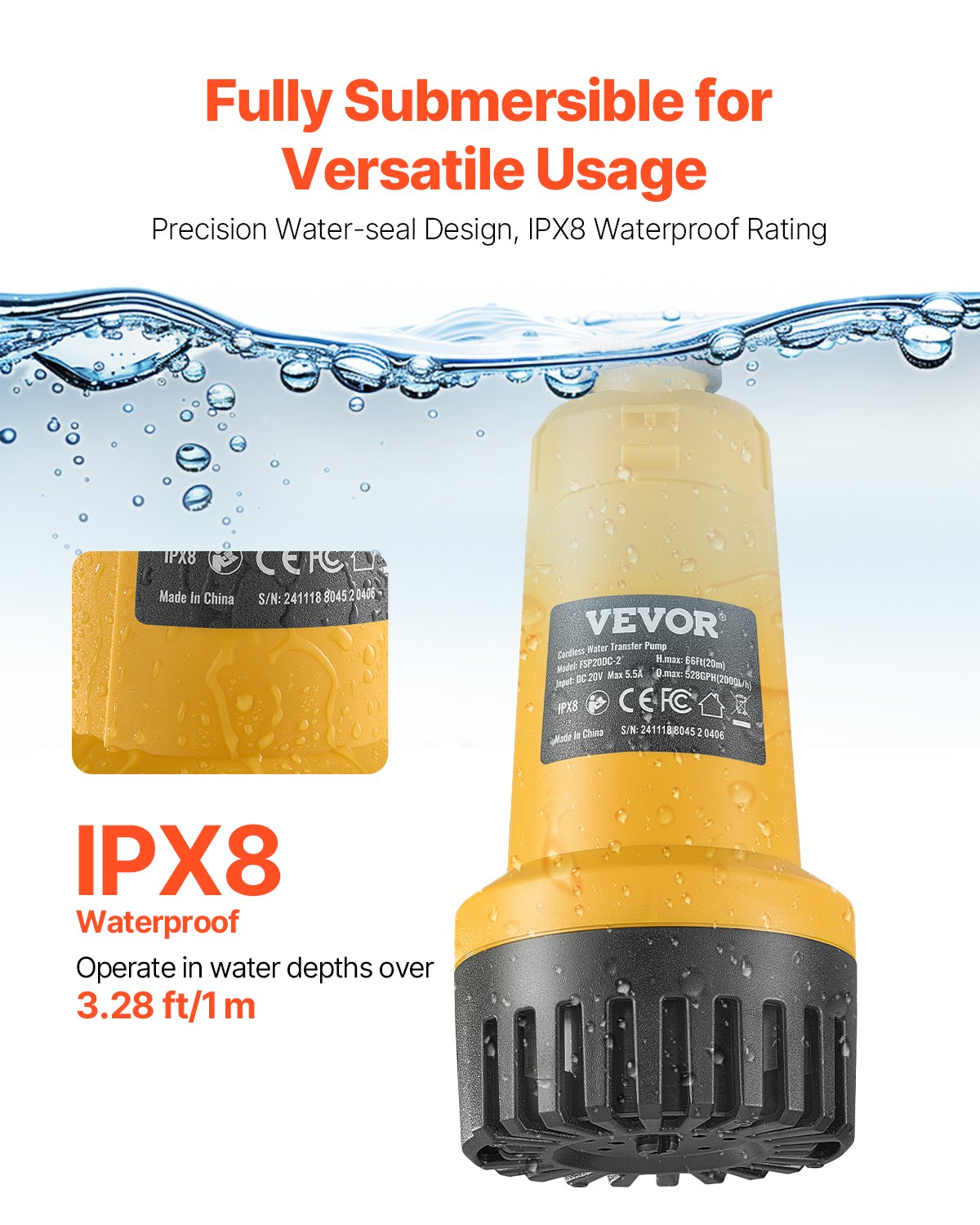 Sladdlös dränkbar vattenpump för Dewalt 20V MAX-batteri (endast verktyg)