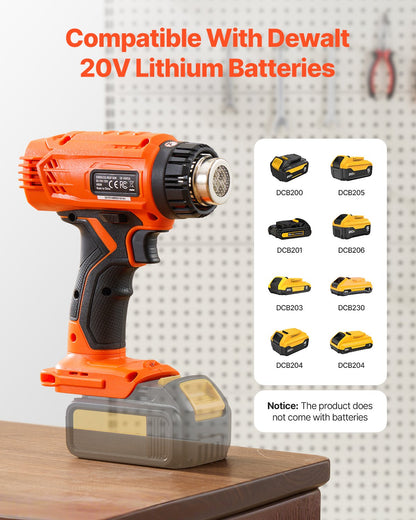 Cordless Heat Gun Hot Air Gun with LED Light 6 Temperatures &amp; 4 Nozzles