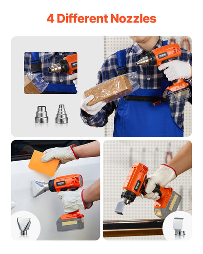 Cordless Heat Gun Hot Air Gun with LED Light 6 Temperatures &amp; 4 Nozzles