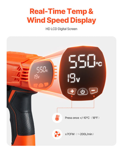 Cordless Heat Gun Hot Air Gun with LCD Display Multi-Level Temperature &amp; 4 Nozzles