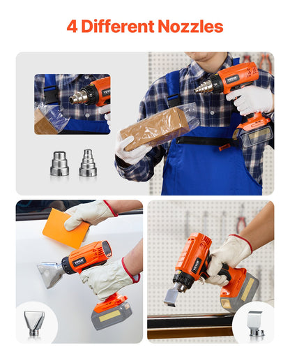 Cordless Heat Gun Hot Air Gun with LCD Display Multi-Level Temperature &amp; 4 Nozzles