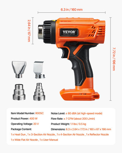 Cordless Heat Gun Hot Air Gun with LCD Display Multi-Level Temperature &amp; 4 Nozzles