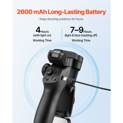 3-axlig telefongimbalstabilisator för smartphone med magnetiskt fyllnadsljus