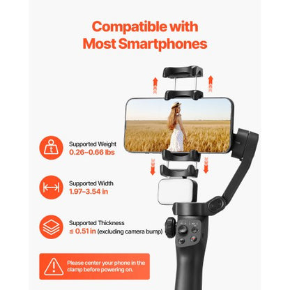 3-axlig telefongimbalstabilisator för smartphone med magnetiskt fyllnadsljus