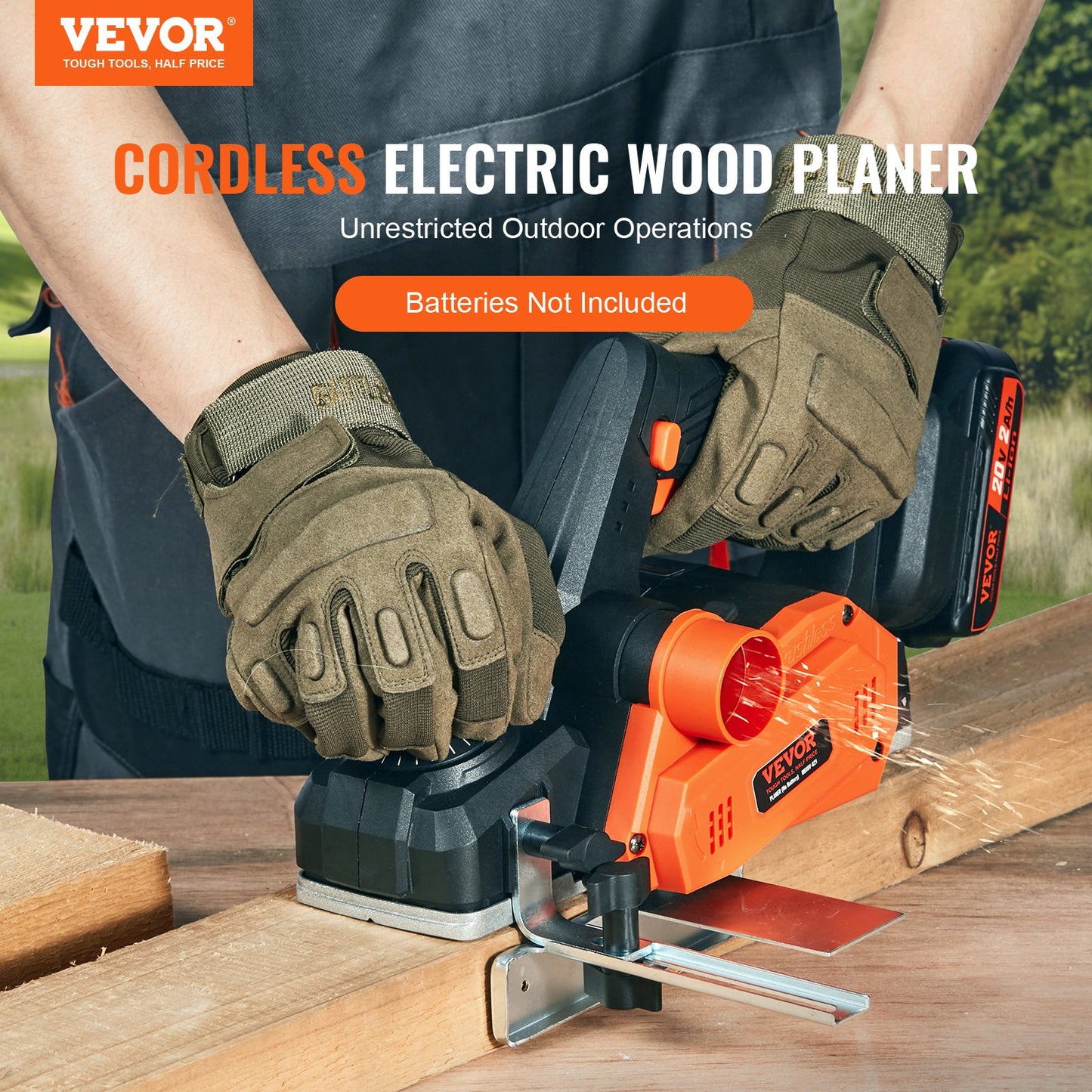 Cordless Electric Hand Planer, 3-1/4" Width, 16500 rpm Handheld Wood Planer with 5/64" Adjustable Planing Depth HSS Blade Dual Side Dust Outlets, for Woodworking Wood Planing Surface Smoothing