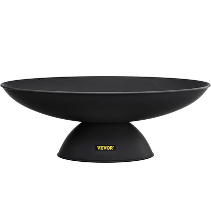 Fire Pit Bowl, 30-tums djup rund eldskål i gjutjärn, vedeldning för uteplatser, bakgårdar och campingbruk, med en stabil skål designad bas och en vedpinne, svart