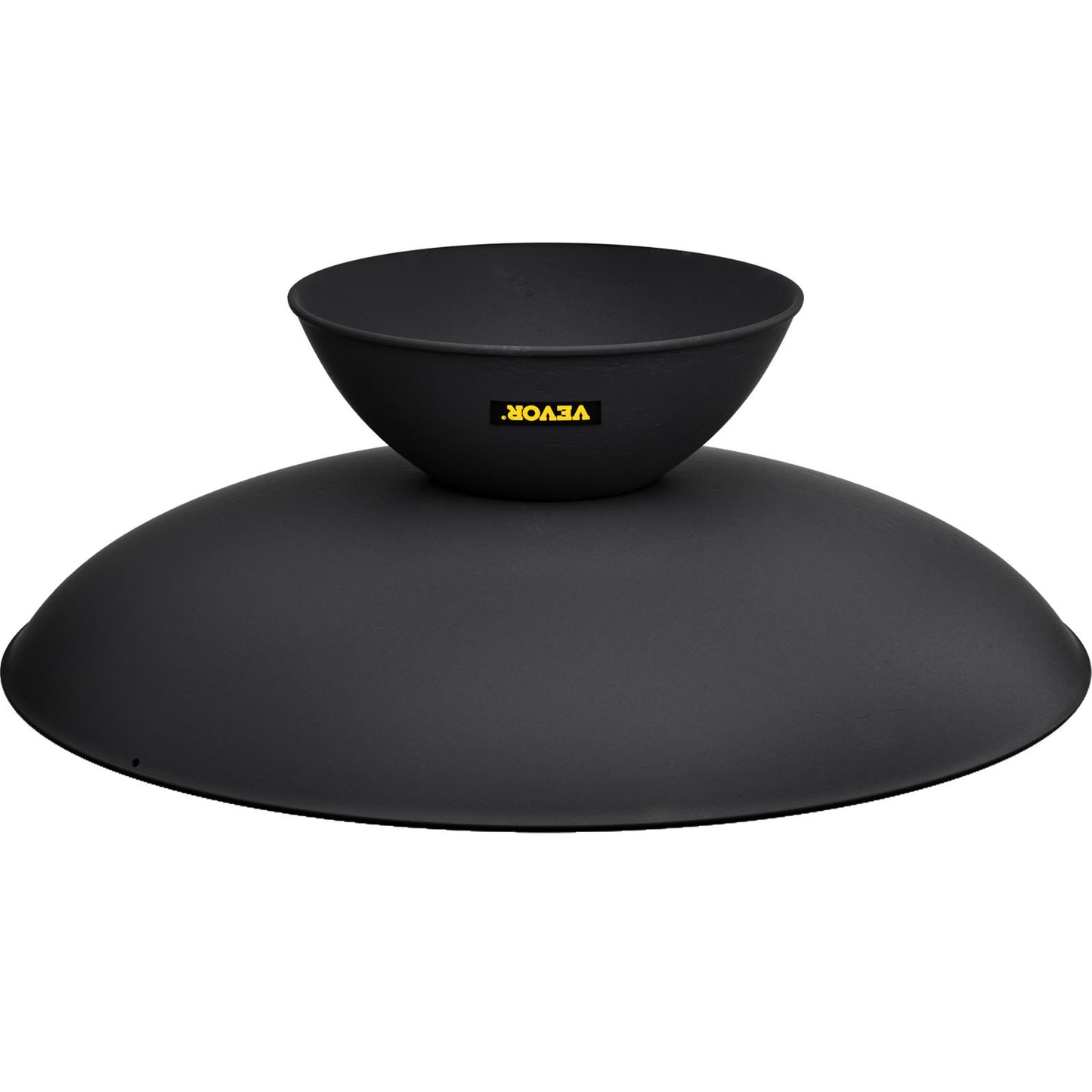 Fire Pit Bowl, 30-tums djup rund eldskål i gjutjärn, vedeldning för uteplatser, bakgårdar och campingbruk, med en stabil skål designad bas och en vedpinne, svart