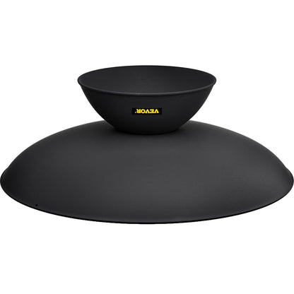 Fire Pit Bowl, 30-tums djup rund eldskål i gjutjärn, vedeldning för uteplatser, bakgårdar och campingbruk, med en stabil skål designad bas och en vedpinne, svart