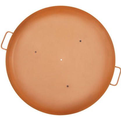 Fire Pit Bowl, 30-tums djup rund eldskål i kolstål, vedeldning för uteplatser, bakgårdar och campingbruk, med ett avloppshål, bärbara handtag och en vedpinne, brun