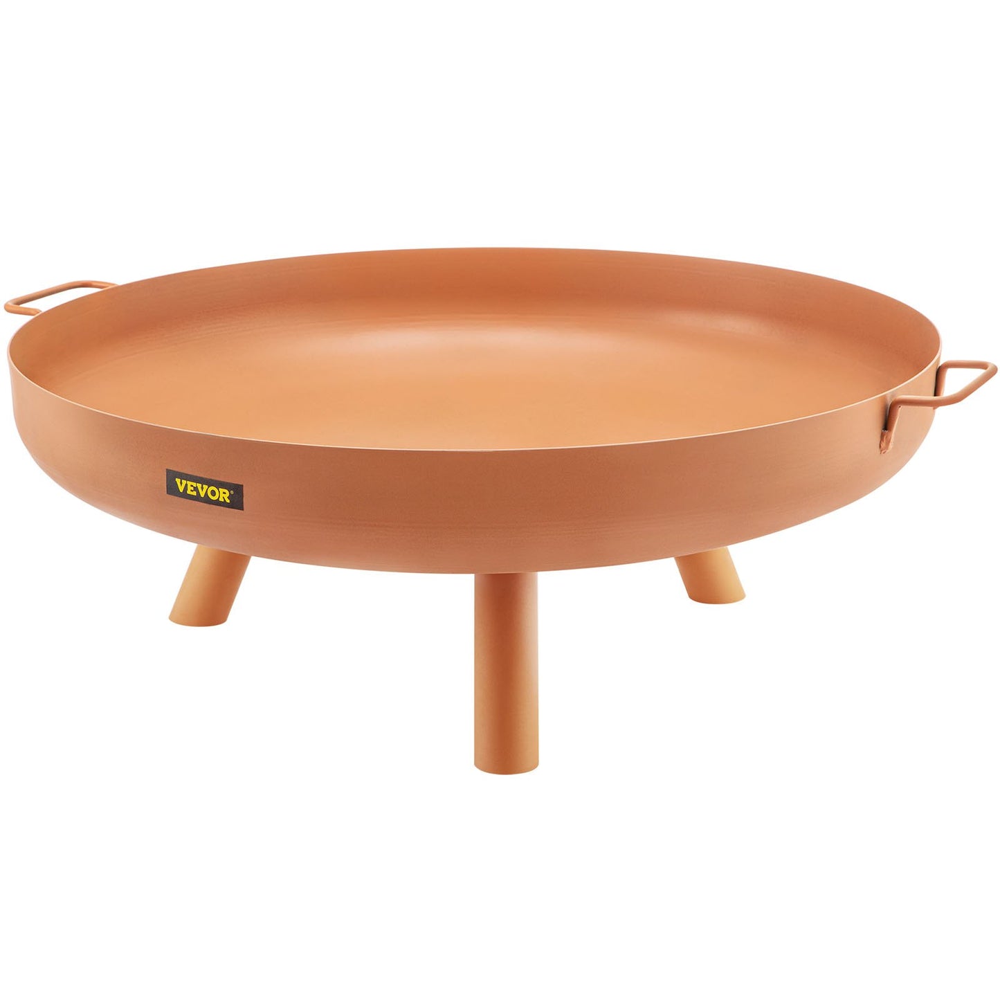 Fire Pit Bowl, 30-tums djup rund eldskål i kolstål, vedeldning för uteplatser, bakgårdar och campingbruk, med ett avloppshål, bärbara handtag och en vedpinne, brun