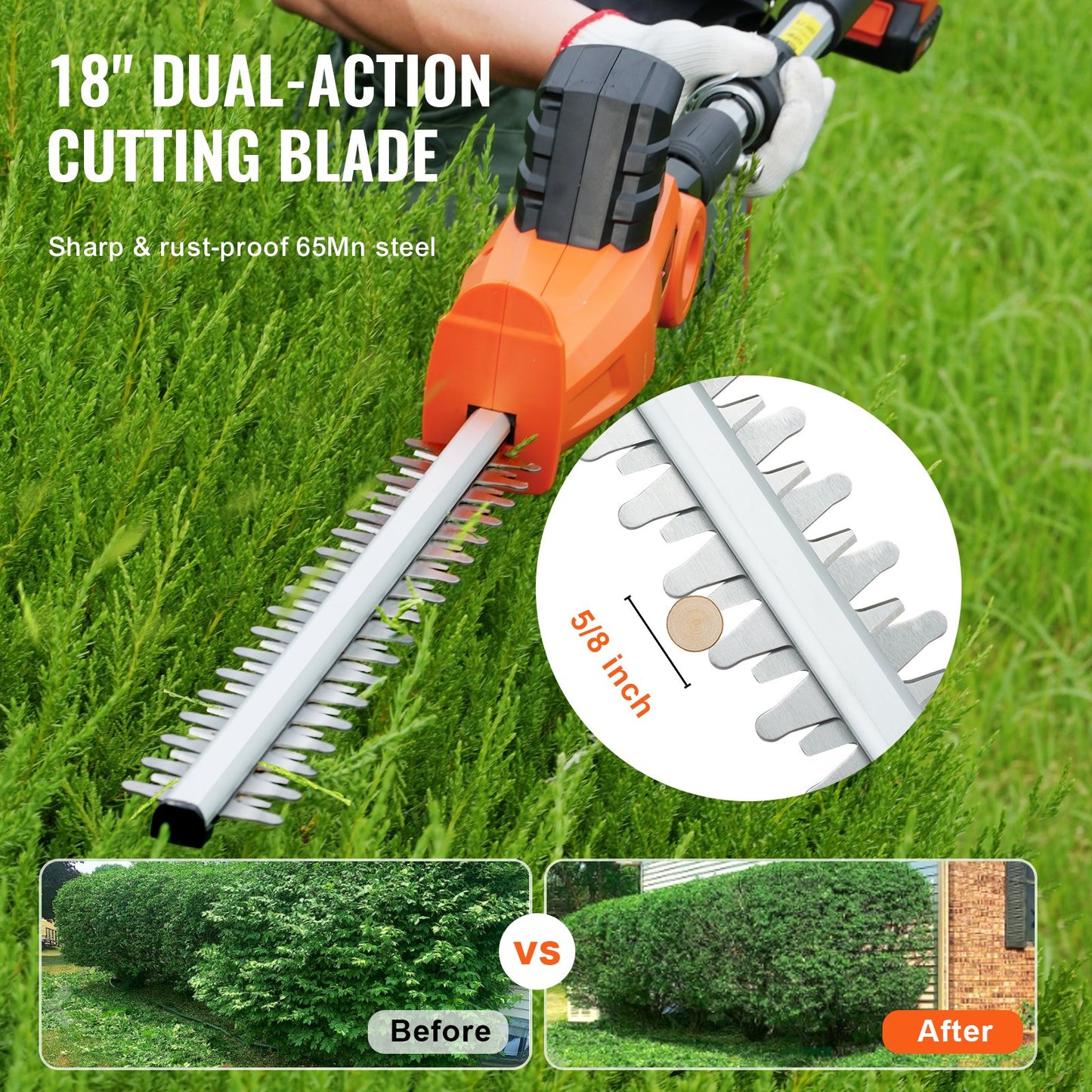 20V Cordless Hedge Trimmer Telescopic Pole Hedge Trimmer 18 Inch Blade