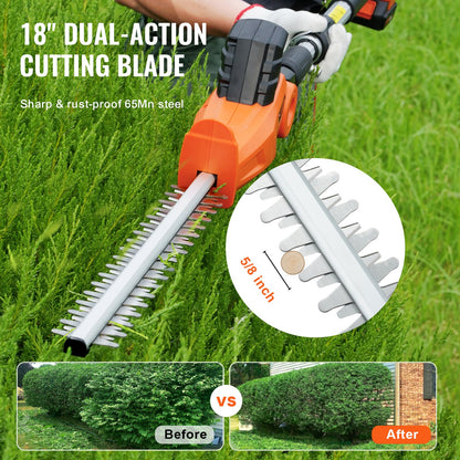 20V Cordless Hedge Trimmer Telescopic Pole Hedge Trimmer 18 Inch Blade