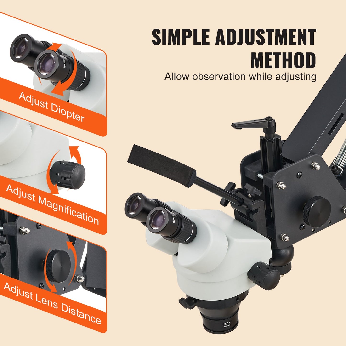 Multi-Directional Microscope with Spring Mount Ring Light 7X-45X Jewelry
