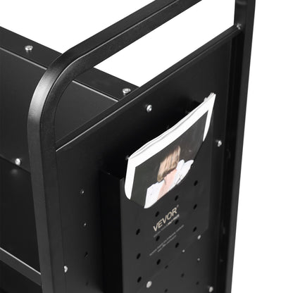 Bokvagn, 330 lbs biblioteksvagn, 39,4" x 20,1" x 49,2" rullande bokvagn, dubbelsidiga W-formade lutande hyllor med 4-tums låsbara hjul för hemhyllor Kontorskola, boklastbil i svart