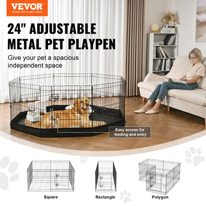 Hundlekhage, 8 paneler hopfällbar hundträningspenna i metall med bottendyna, 24" H sällskapsstaket Valplåda Kennel med markinsatser, inomhus hundpenna utomhus för små medelstora husdjur, för camping, trädgård