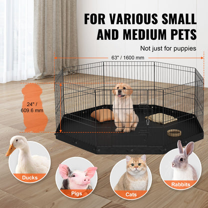 Hundlekhage, 8 paneler hopfällbar hundträningspenna i metall med bottendyna, 24" H sällskapsstaket Valplåda Kennel med markinsatser, inomhus hundpenna utomhus för små medelstora husdjur, för camping, trädgård