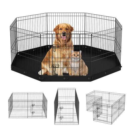 Hundlekhage, 8 paneler hopfällbar hundträningspenna i metall med bottendyna, 24" H sällskapsstaket Valplåda Kennel med markinsatser, inomhus hundpenna utomhus för små medelstora husdjur, för camping, trädgård