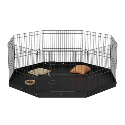 Hundlekhage, 8 paneler hopfällbar hundträningspenna i metall med bottendyna, 24" H sällskapsstaket Valplåda Kennel med markinsatser, inomhus hundpenna utomhus för små medelstora husdjur, för camping, trädgård
