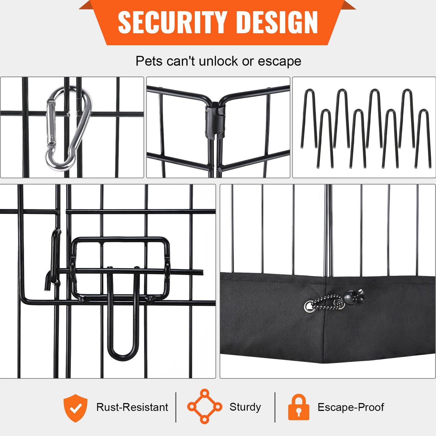 Dog Playpen, 8 Panels, Foldable Metal Dog Training Pen with Top Lid and Bottom Pad, 24" H Pet Fence Puppy Crate Kennel, Indoor Outdoor Dog Pen for Small Medium Pets, for Camping, Farm