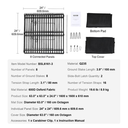 Dog Playpen, 8 Panels, Foldable Metal Dog Training Pen with Top Lid and Bottom Pad, 24" H Pet Fence Puppy Crate Kennel, Indoor Outdoor Dog Pen for Small Medium Pets, for Camping, Farm