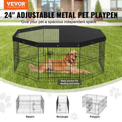 Hundlekhage, 8 paneler hopfällbar hundträningspenna i metall med topplock, 24" H sällskapsstaket Valplåda Kennel med markinsatser, inomhus utomhushundpenna för små medelstora husdjur, för camping, trädgård