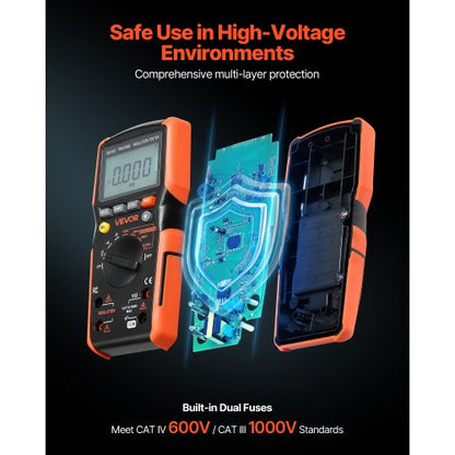 digital multimeter, 4000-siffrors TRMS voltmeter ohmmeter, 1000V AC/DC spänningstestare med omkopplingsbart automatiskt/manuellt område för spänning, resistans och kontinuitetsmätning |  EU